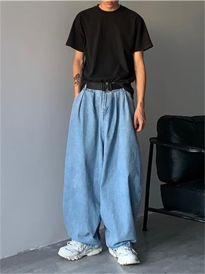Jean Cargo Baggy Garçon – Taille Haute, Patchwork, Style Streetwear Décontracté (denim Stretch)